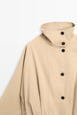 Massimo Dutti Бомбер с воротником-стойкой и складками, бежевый
