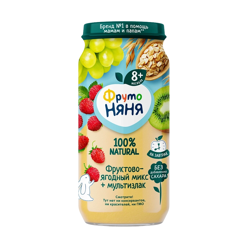 Фрутоняня пюре Б фрукт-ягод микс+мультизлак 250гр