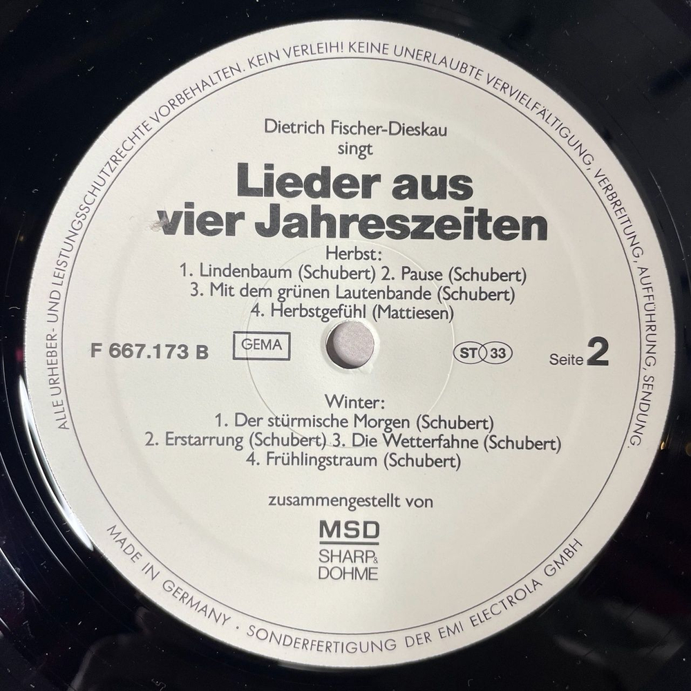 Винтажная виниловая пластинка LP Dietrich Fischer Dieskau Дитрих Фишер-Дискау Lieder Aus Vier Jahreszeiten Песни Из Четырех Сезонов (Germany 1976)