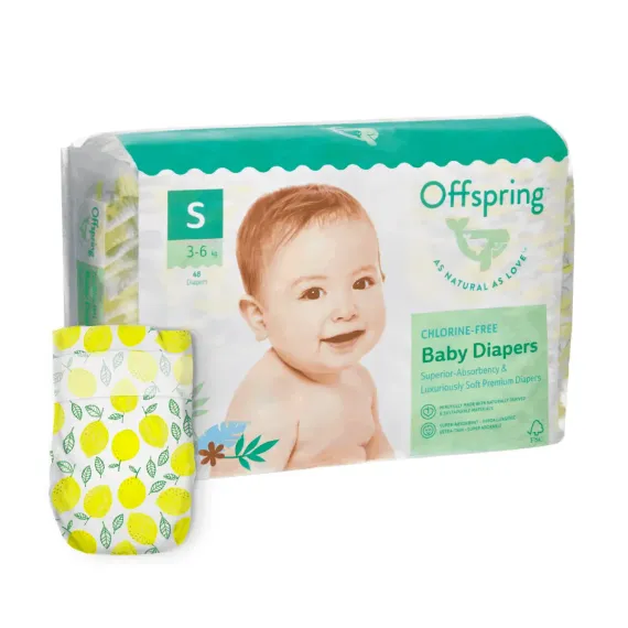 Подгузники Offspring S 3-6 кг, 48 шт, лимоны