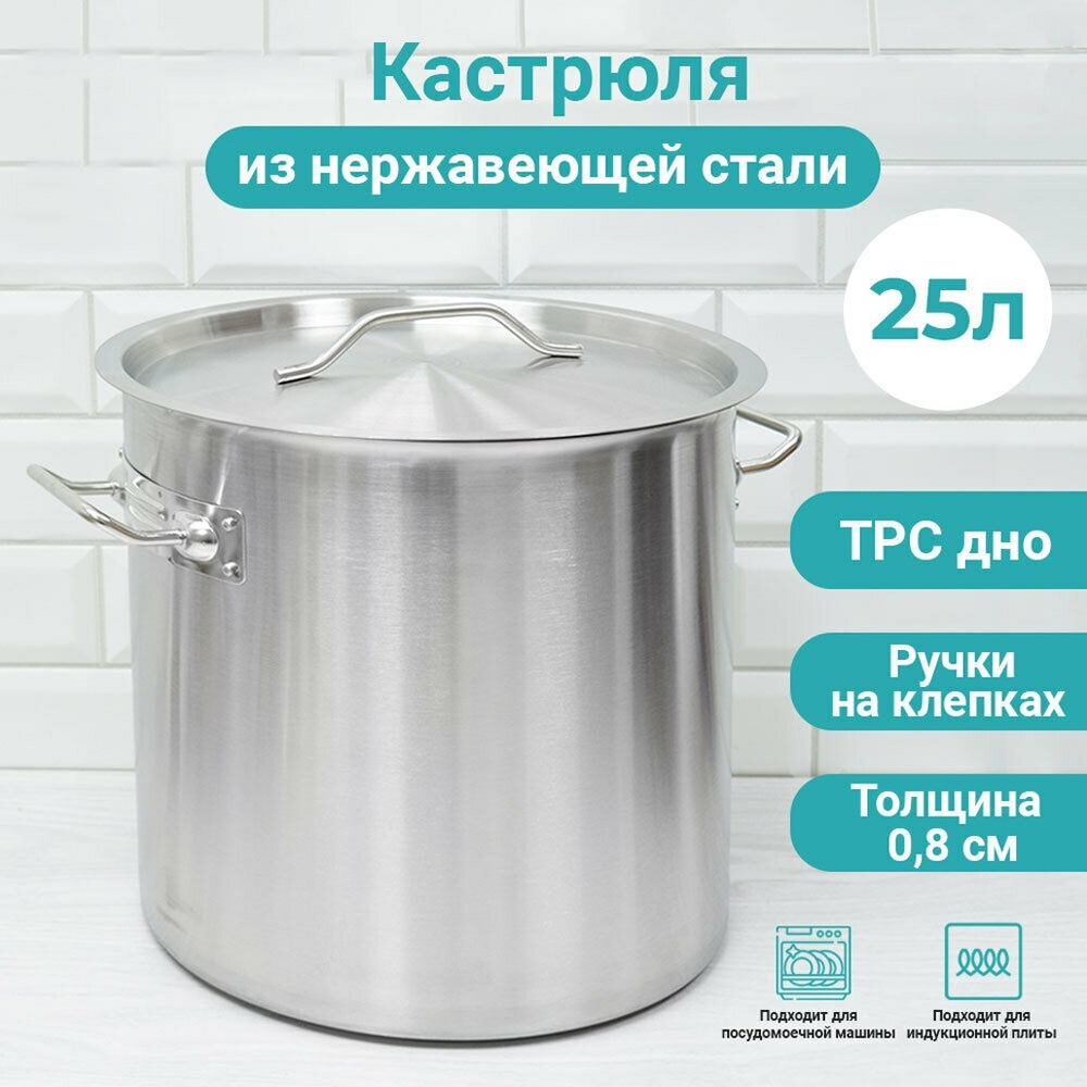 Котел 25л, нерж.сталь, d=32см, h=32см, тройное дно, индукция, мерная шкала, "PROFESSIONAL", Luxaro