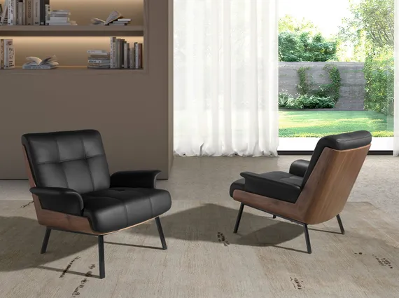 Кресло Angel Cerda 5140 из ореха и черной экокожи