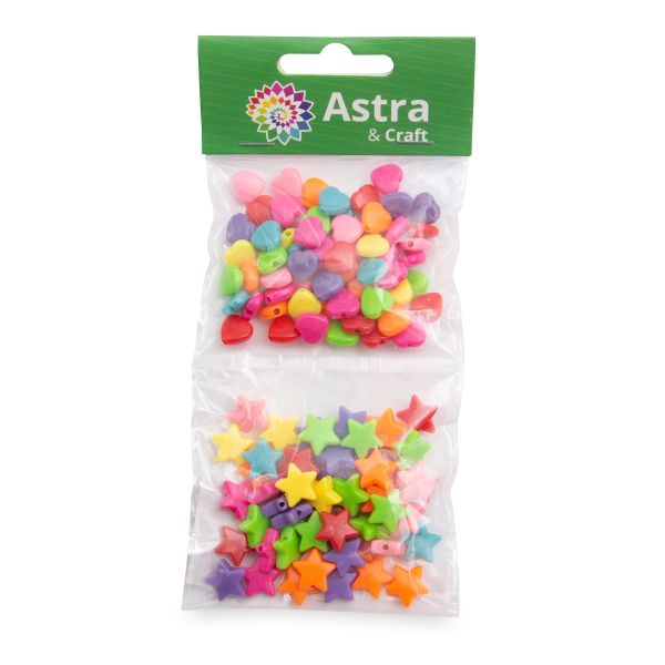 Бусины пластик набор звездочки и сердечки, пластик, 2х20гр Astra&Craft, CN2038-6575