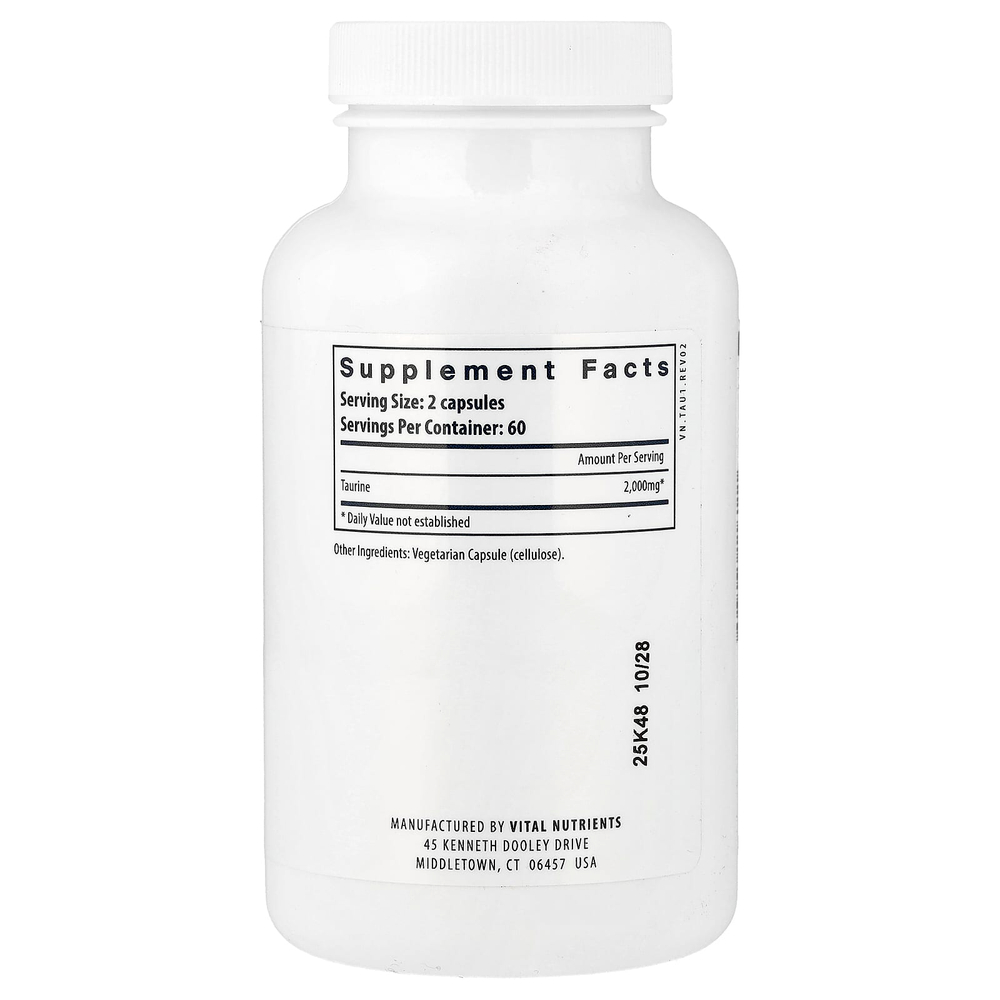 Vital Nutrients, таурин, 120 веганских капсул (1000 мг в 1 капсуле)