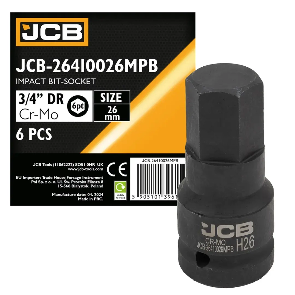 Головка-бита ударная 6-гранная 3/4'', 26мм JCB JCB-26410026MPB