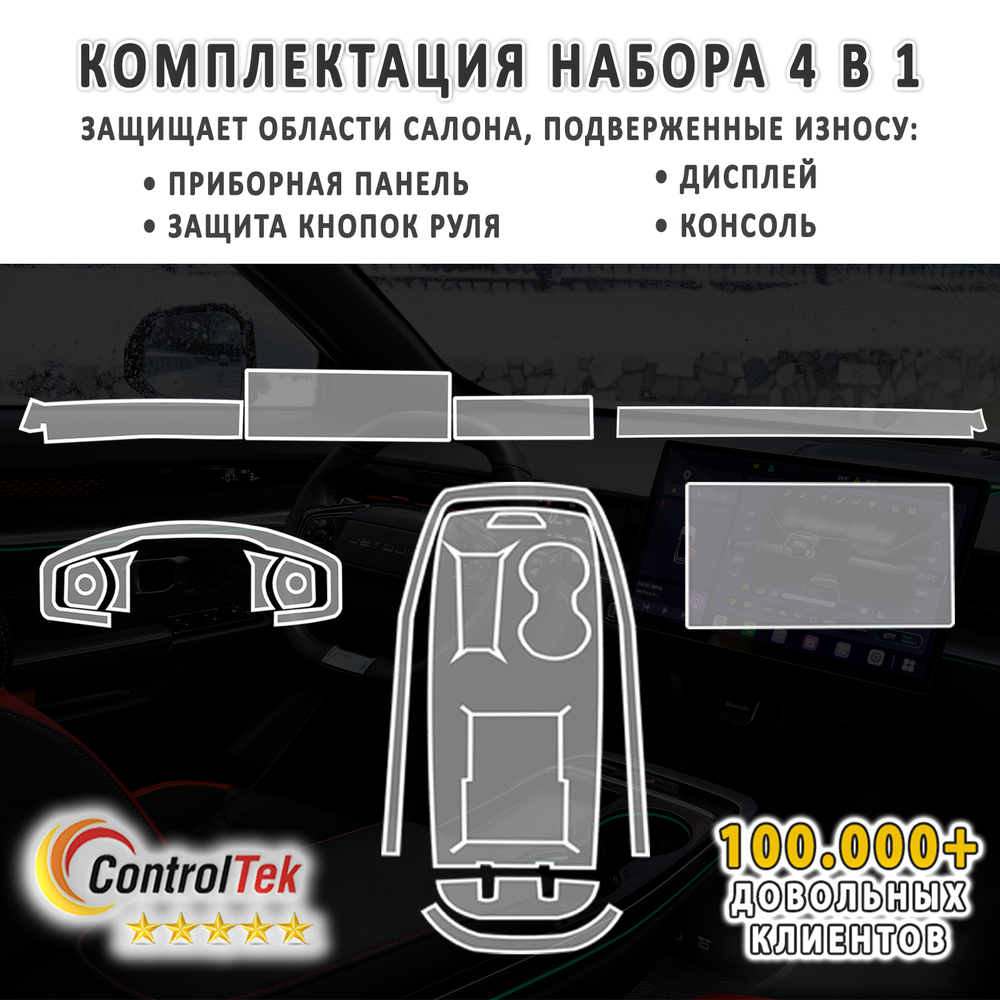 Jetour Dashing (2023) - комплект защитных пленок 4 в 1. Пленка защитная ControlTek HYBRID со слоем TOP COAT. Толщина: 6 mil. (175 мкм.)