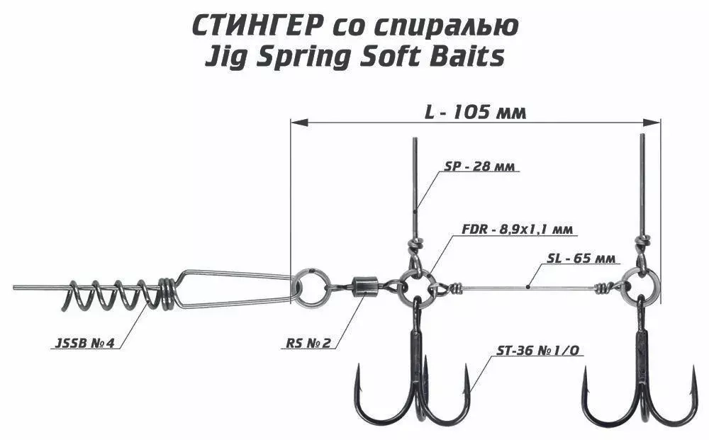 Оснастка стингер со спиралью Vido Craft Jig Spring Soft Baits
