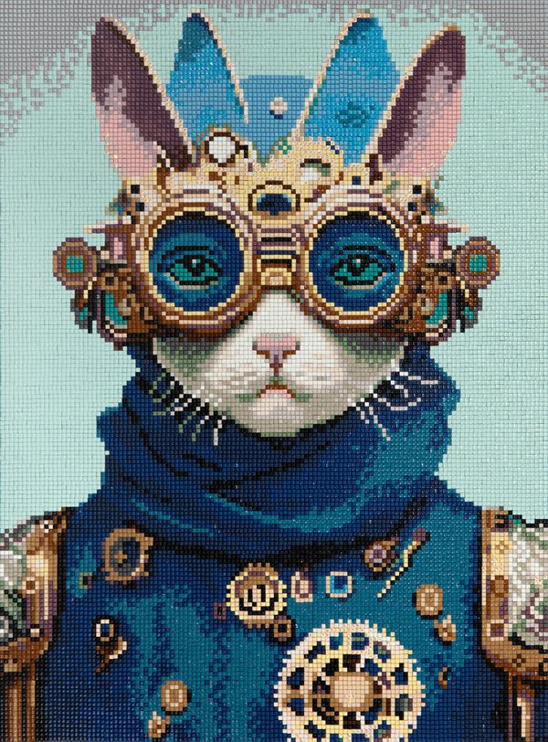 Алмазная (кристальная) мозаика Фрея, на подрамнике Кот в стиле стимпанк, 30х40 см
