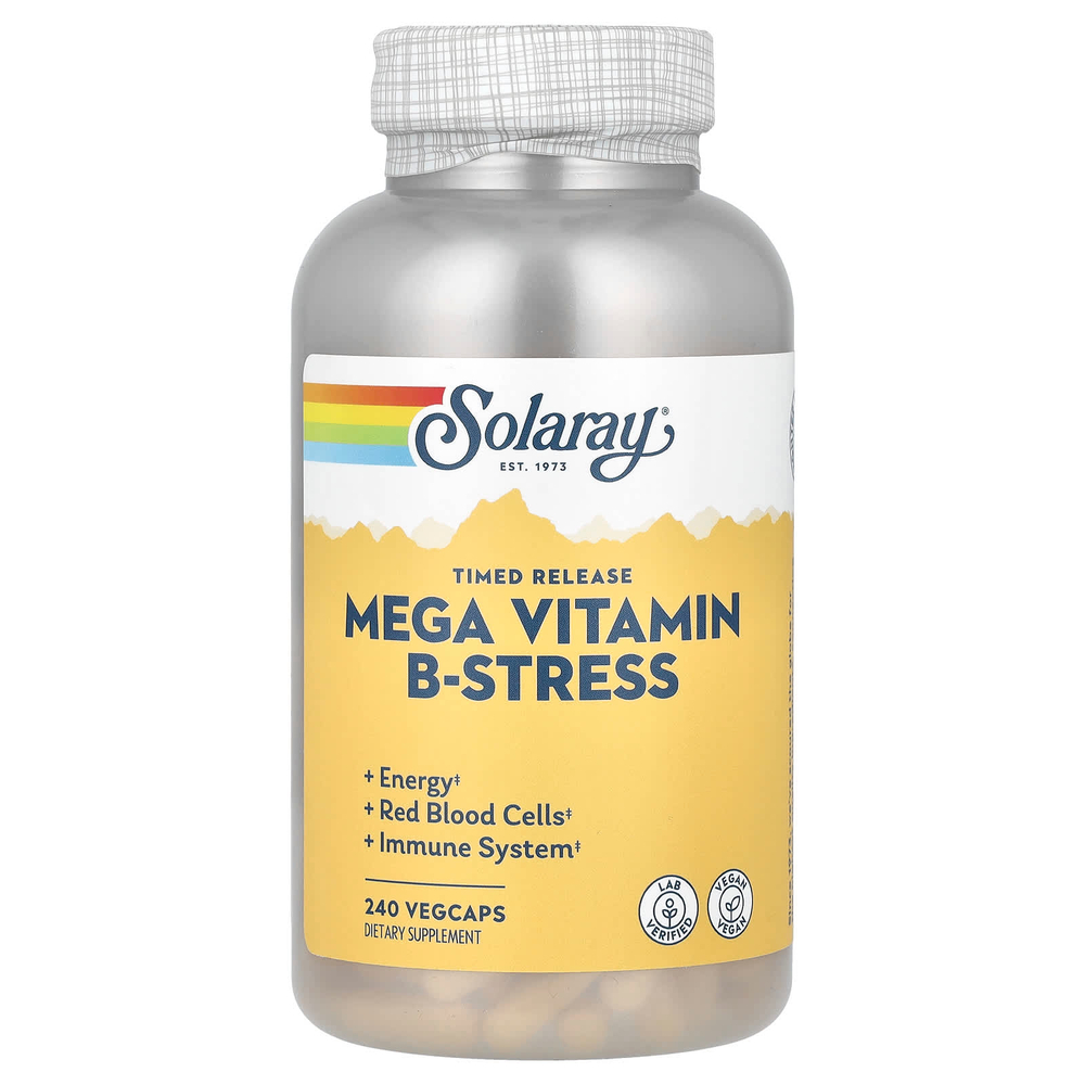 Solaray, мегавитамин B-Stress, замедленное высвобождение, 240 растительных капсул