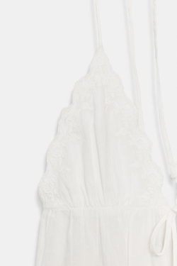 ZARA ТОП С ВЫШИВКОЙ И ГОРЛОВИНОЙ ХАЛТЕР, БЕЛЫЙ