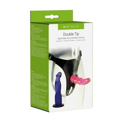 Страпон с 2 сменными насадками Double Tip Strap On (Цвет: фиолетовый с розовым)