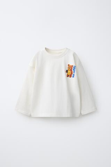 ZARA ФУТБОЛКА С АНИМАЛИСТИЧЕСКИМ ПРИНТОМ, ЭКРЮ