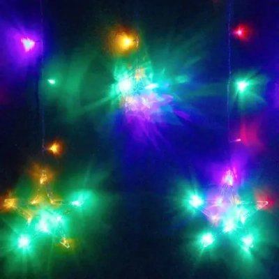 Гирлянда для дома БАХРОМА 2,5м*0,9м 120 ламп LED, с насадками Звезда (6+6 шт), Мультицвет (можно соединять)