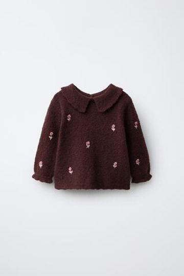 ZARA ТРИКОТАЖНЫЙ СВИТЕР С ФАКТУРНЫМ УЗОРОМ, ТЕМНО-БОРДОВЫЙ