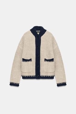 ZARA КАРДИГАН С КОНТРАСТНОЙ ОТДЕЛКОЙ, СВЕТЛЫЙ-ЖЕЛТО-КОРИЧНЕВЫЙ