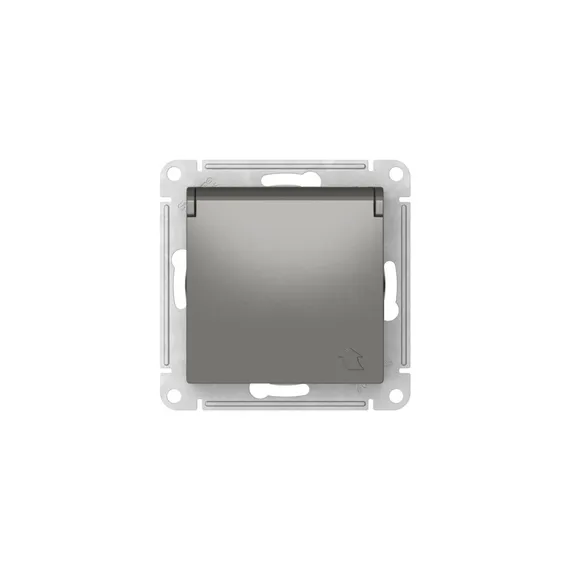 Розетка с крышкой Systeme Electric AtlasDesign Сталь, самозажимные клеммы ATN000946S
