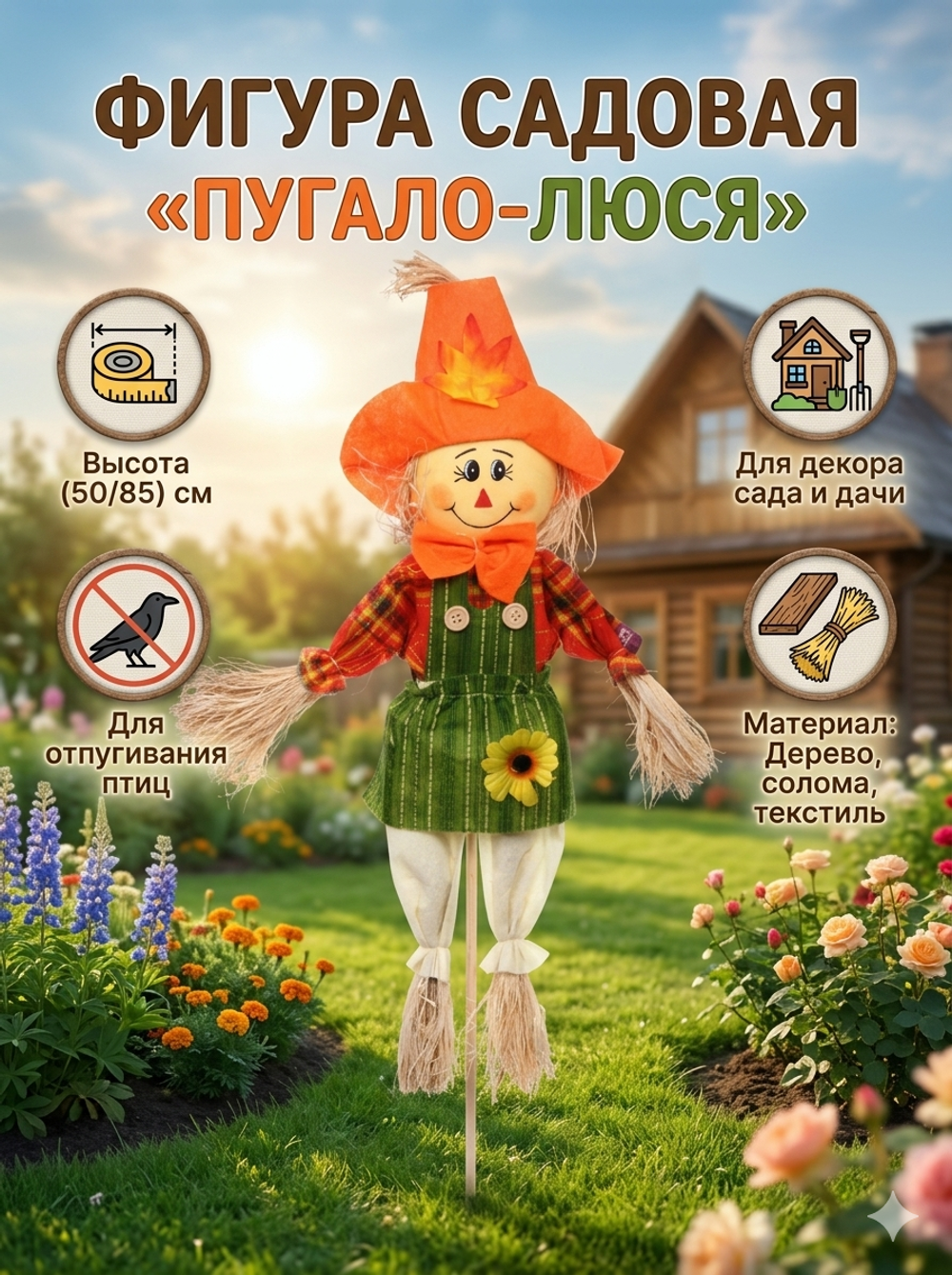 Фигура садовая «Пугало - Люся» (50/85 см)