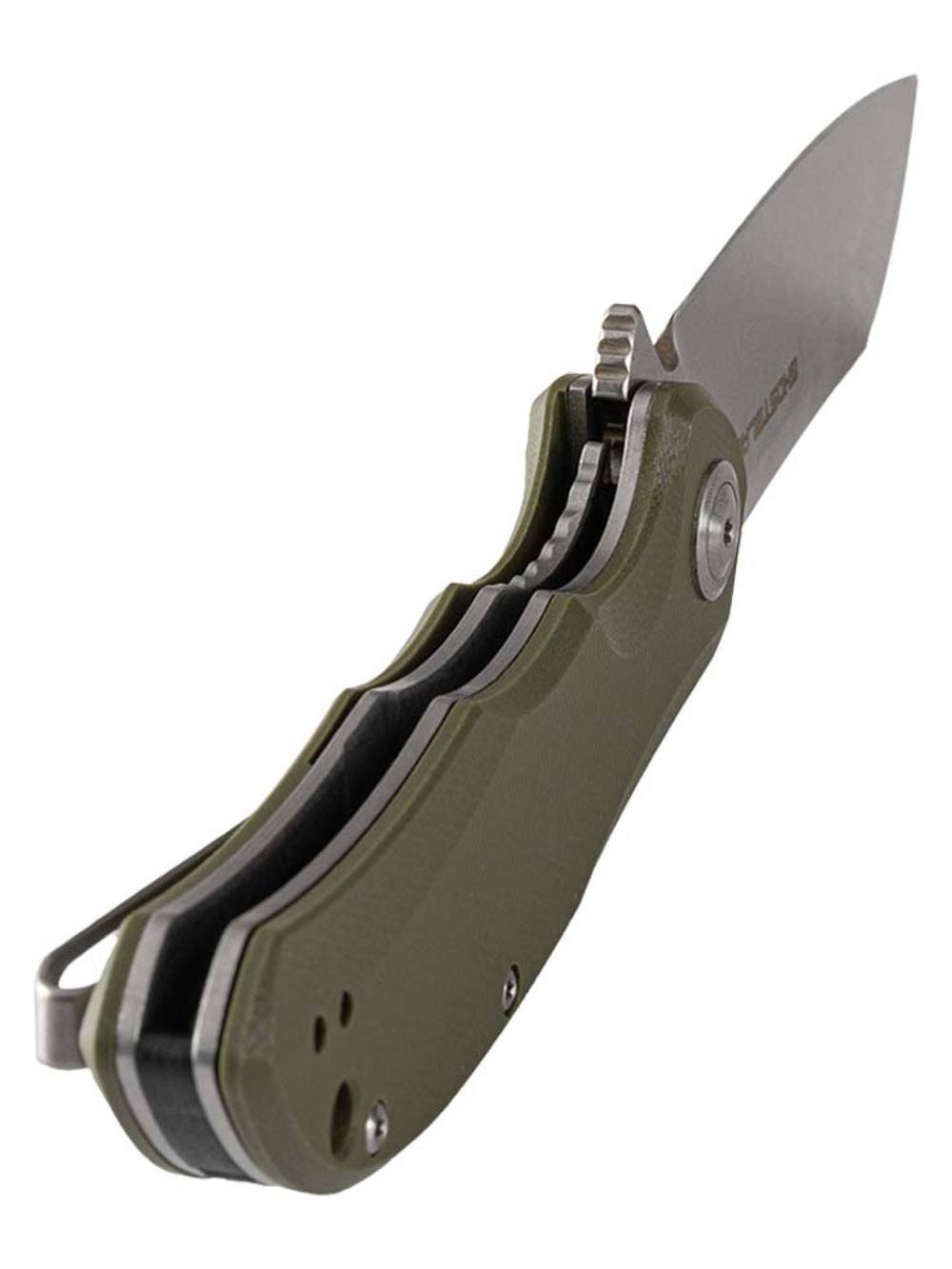 Нож складной GhostBlade Banshee, сталь D2, 58-62 HRC, Sheepfoot, рукоять G10 оливковая, замок Liner lock, флиппер, 128 г