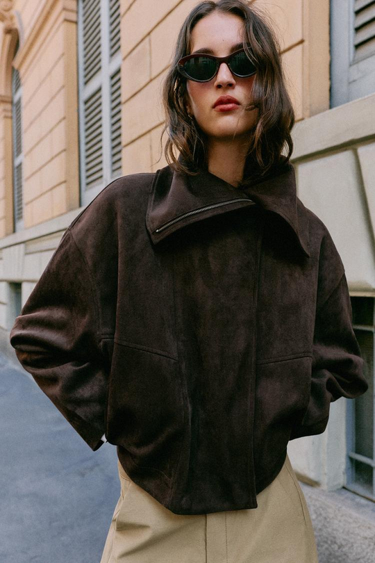 ZARA КУРТКА-БОМБЕР С ШИРОКИМ ВОРОТНИКОМ, КОРИЧНЕВЫЙ