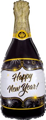 К Шар (40''/102 см) Фигура Бутылка Шампанское С Новым Годом! Черный/Золото (БГ-40)
