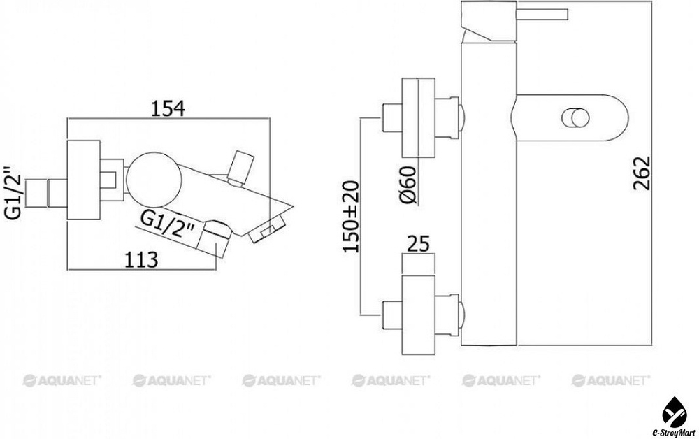 LIG022NO Light Смеситель для ванны короткий излив, без душ набора, черн.мат (216472)