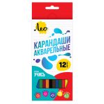 Карандаш акварельный в наборе заточенный 8х12 цв, Лео LNSWP-12