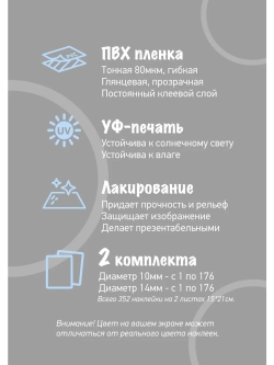 Наклейки прозрачные с номерами от 1 до 176, белые цифры