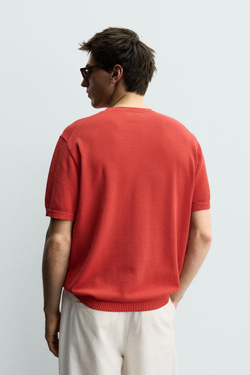 ZARA ФУТБОЛКА RELAXED FIT ИЗ ТРИКОТАЖА, КРАСНЫЙ