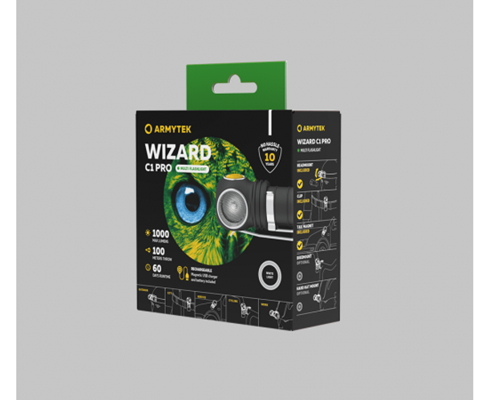 Мультифонарь ARMYTEK WIZARD C1 PRO MAGNET USB F09001W