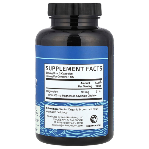 Nobi Nutrition, глицинат магния, максимальное усвоение, 240 капсул (250 мг в 1 капсуле)