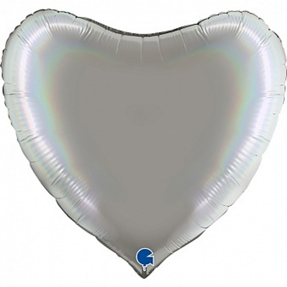 Г 18'' Сердце Серебро Голография 40 см.