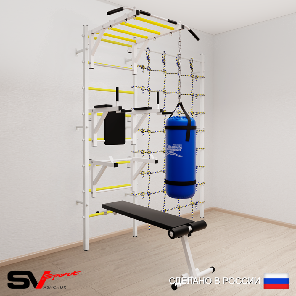 Шведская стенка Sv Sport 52630 (Турник рукоход/Брусья/Стойка/Скамья/Цепь/Мешок 30кг/Канатный лаз)