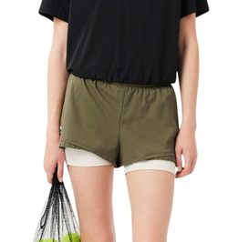 Женские Шорты теннисные Lacoste Ultra Dry Lined - khaki green/white