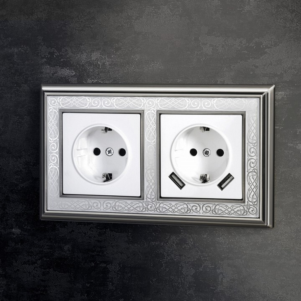 Розетка с заземлением и со шторками и 2хUSB, без рамки Werkel белый W1171501