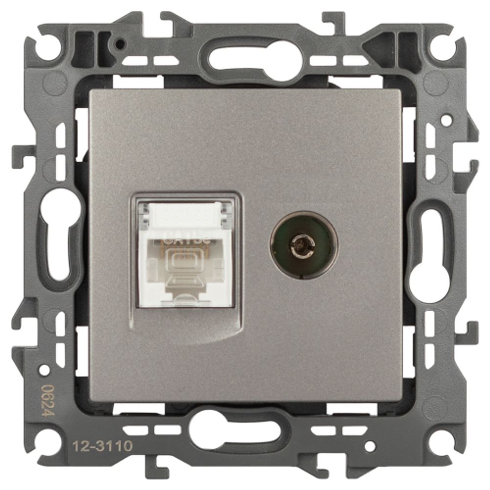 Розетка ЭРА Серия 12 12-3110-16 комбинированная RJ45+TV, титан | Эра 12