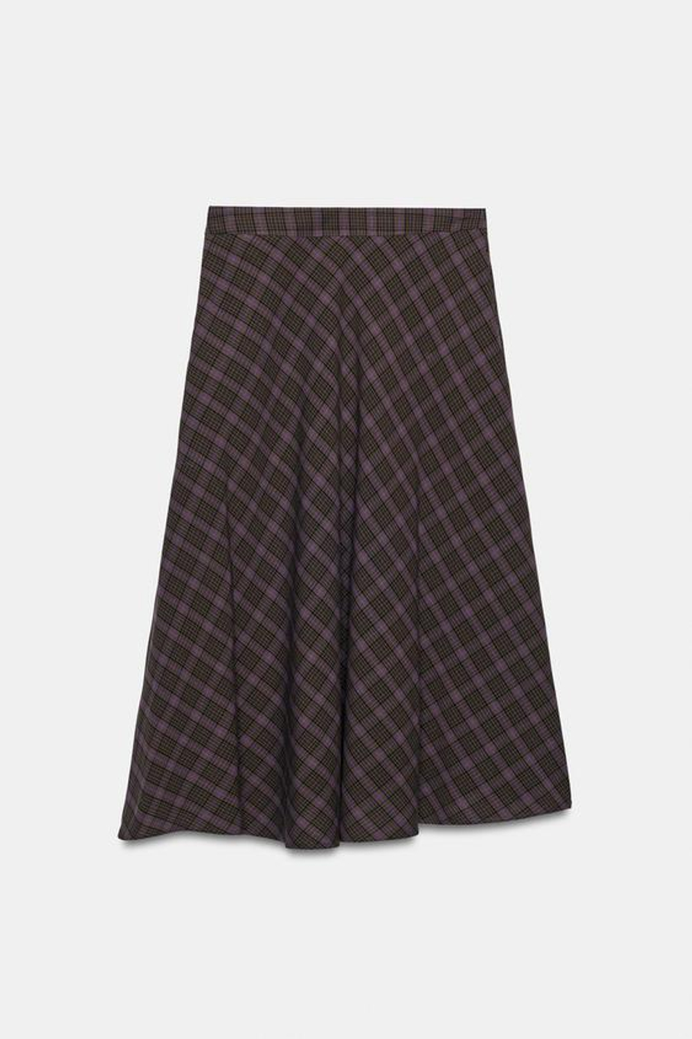 ZARA ЮБКА МИДИ В КЛЕТКУ С ДЕКОРОМ, КОРИЧНЕВЫЙ