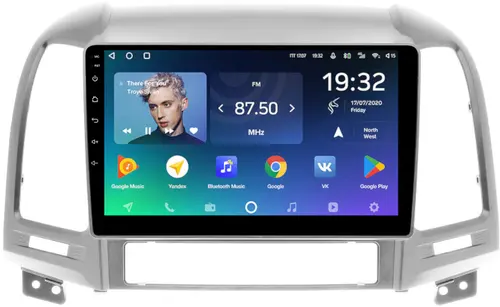Магнитола для Hyundai Santa Fe 2 CM 2006-2012 (рамка серебро) - Teyes CC2 PLUS монитор 9" QLED, Android 10, Быстрая, SIM-слот