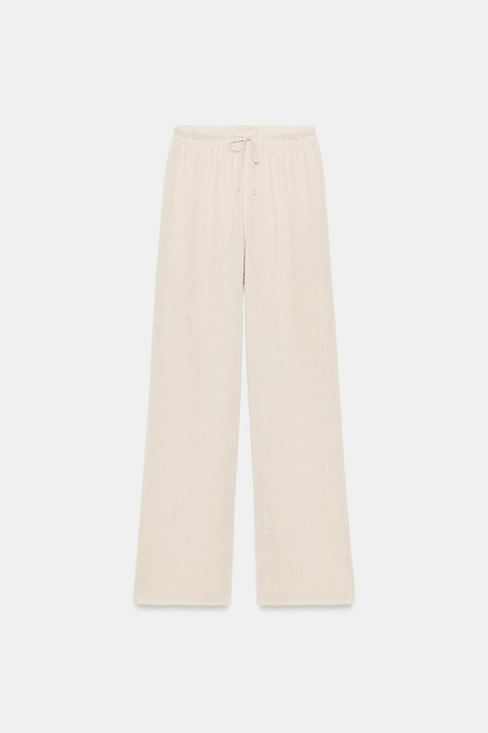 ZARA БРЮКИ WIDE LEG ИЗ ТКАНИ В ДЕРЕВЕНСКОМ СТИЛЕ, СВЕТЛО-БЕЖЕВЫЙ