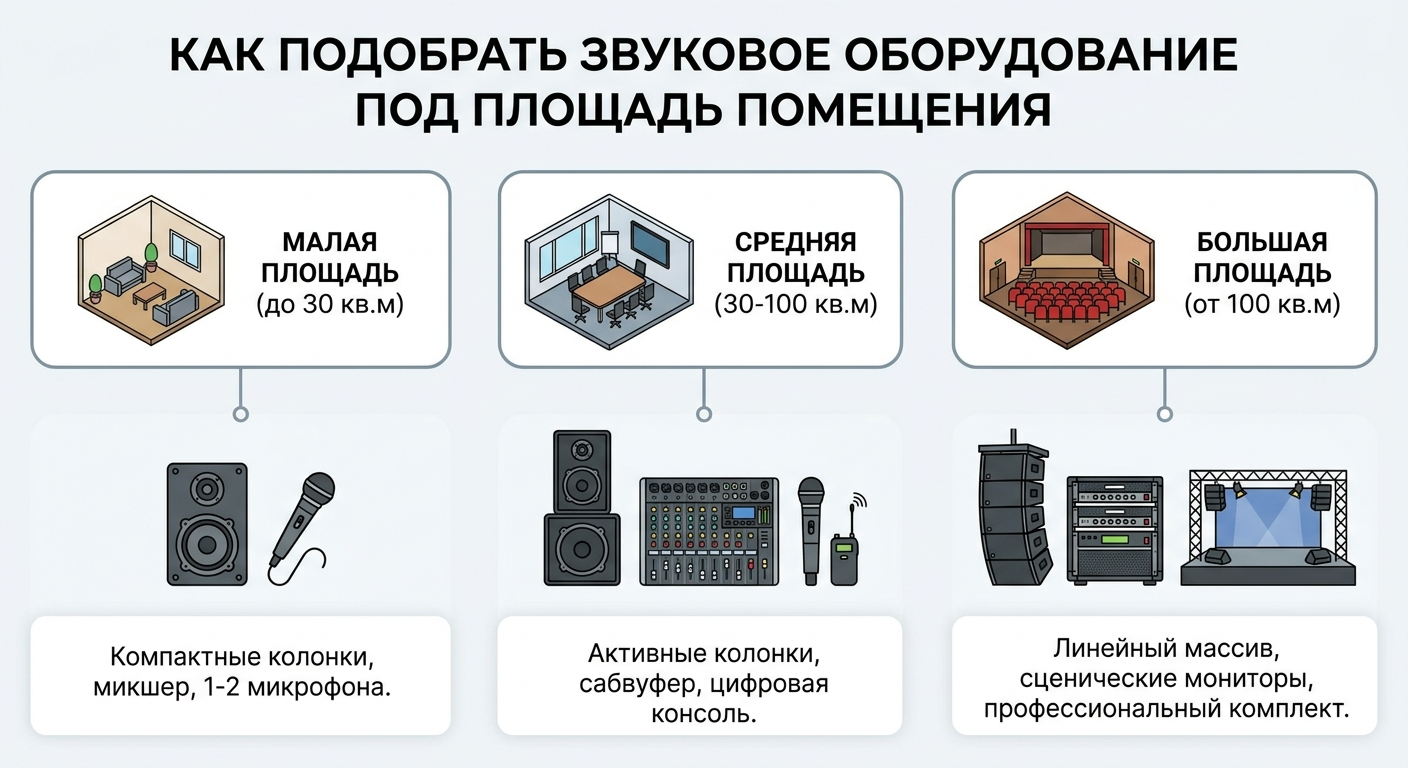 Как подобрать звуковое оборудование под площадь помещения