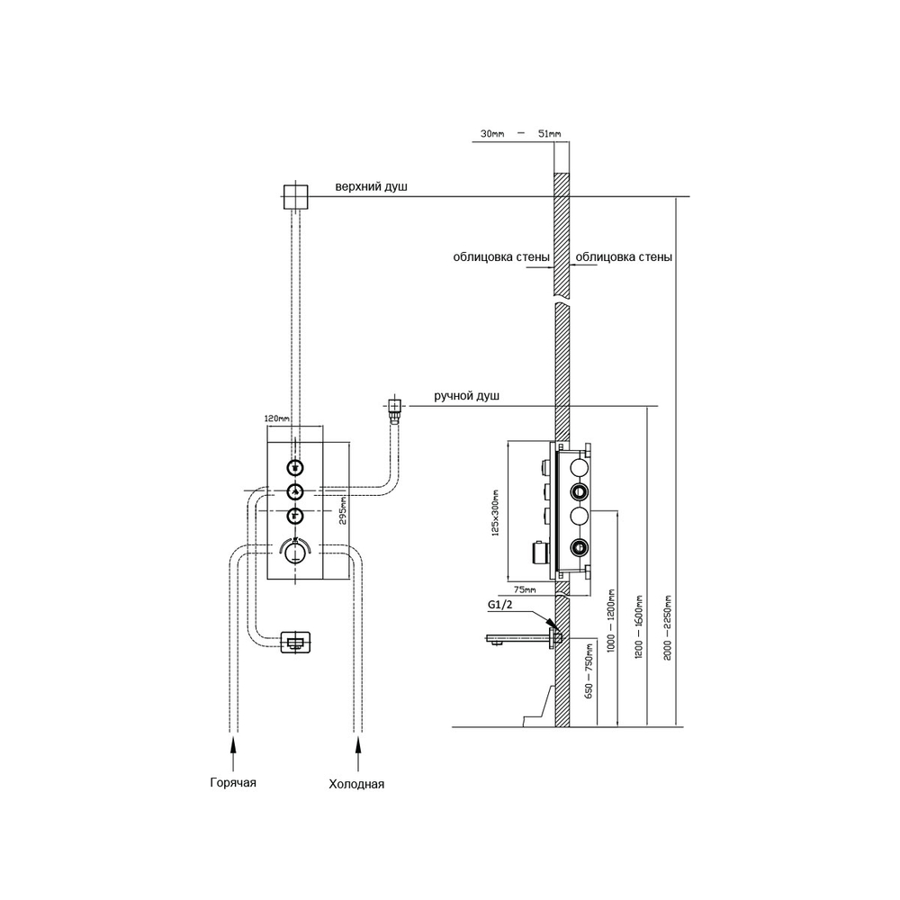 Душевой комплект Vincea  Инспаер (Inspire) VSFW-433TI1GM встраиваемый, вороненая сталь