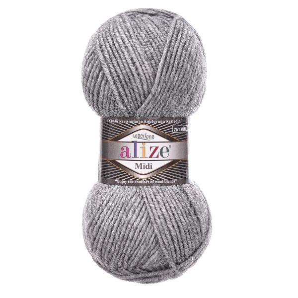 Пряжа Alize (Ализе) Superlana Midi / уп.5 мот. по 100 г, 170м, 021 серый меланж A
