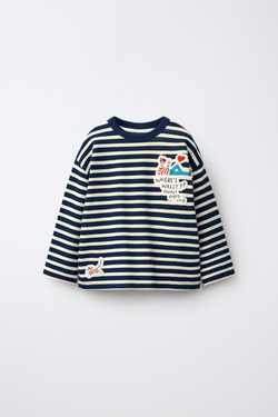ZARA ЛОНГСЛИВ В ПОЛОСКУ WHERE'S WALLY?® DREAMWORKS, СИНИЙ/БЕЛЫЙ