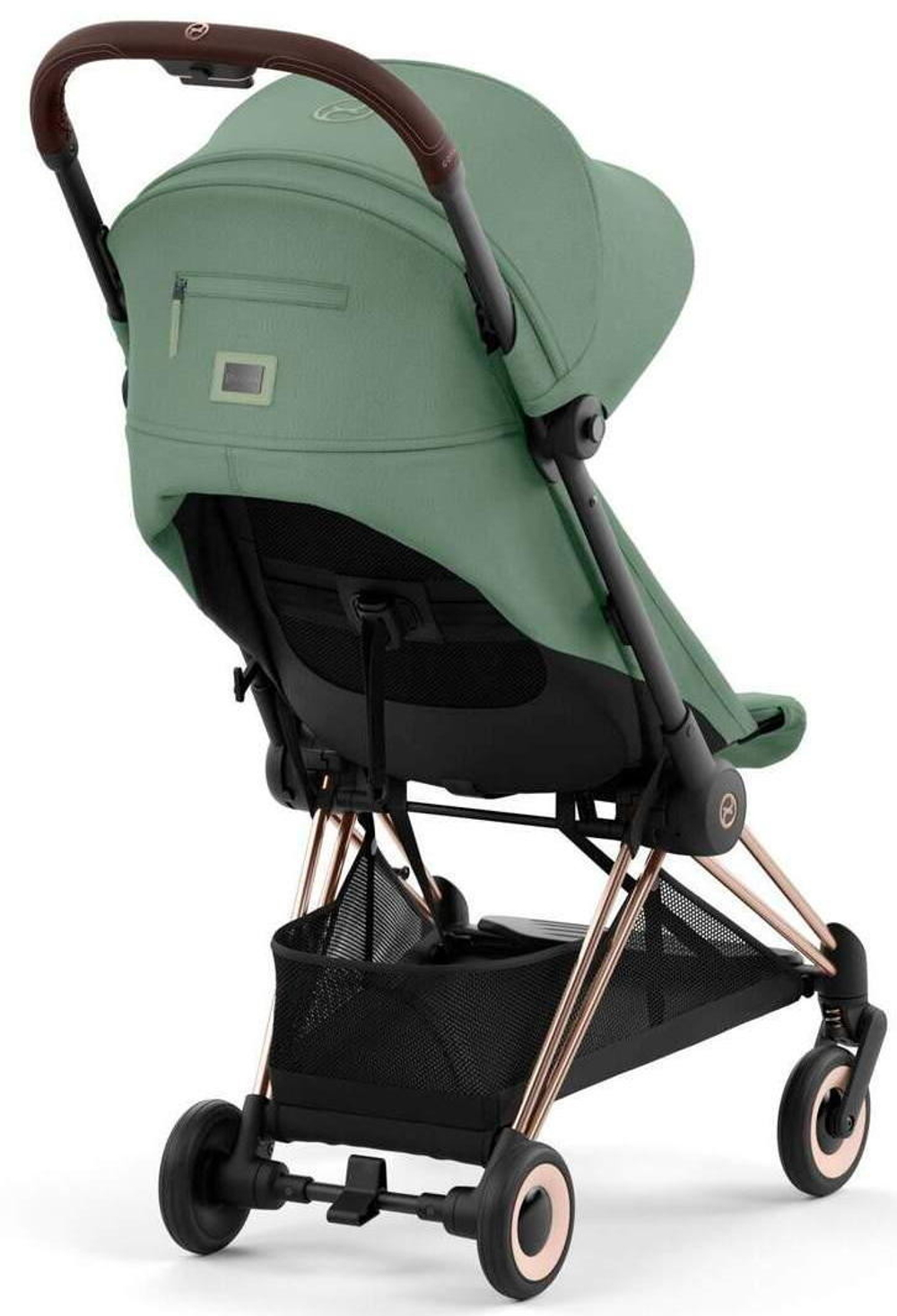 Коляска Cybex Coya Rosegold Frame Cloud G i-Size Moon Black Plus Leaf Green с дождевиком и бампером