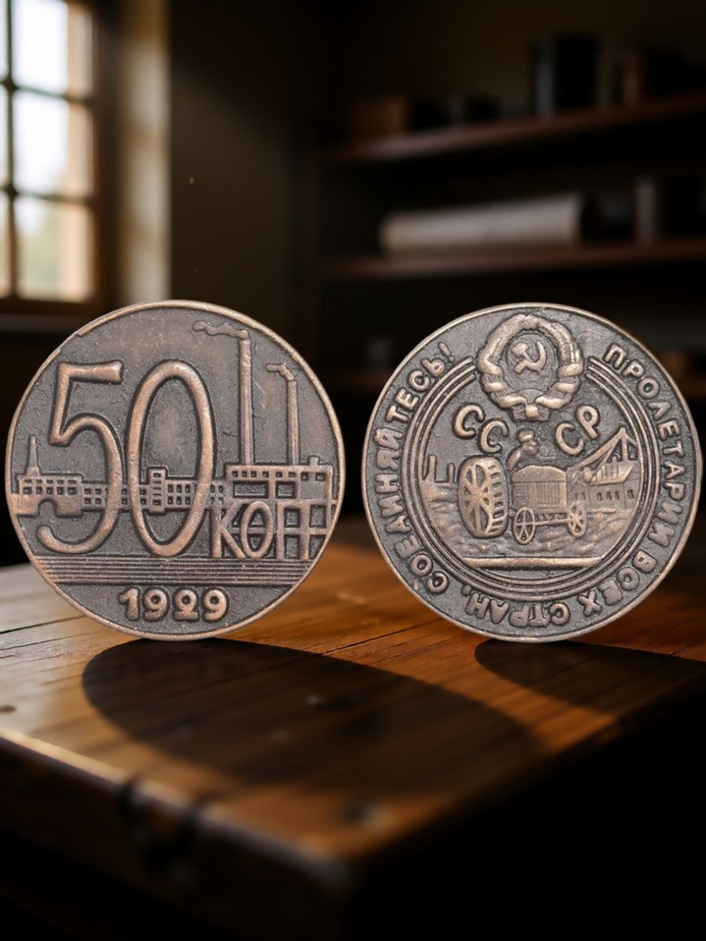 50 копеек 1929 года Трактор СССР Копия пробной советской монеты медь патина