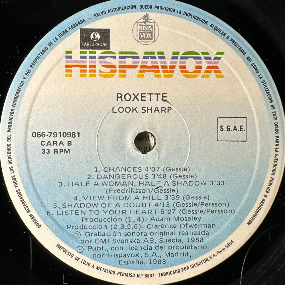 Roxette ‎– Look Sharp! (Испания 1988г.)