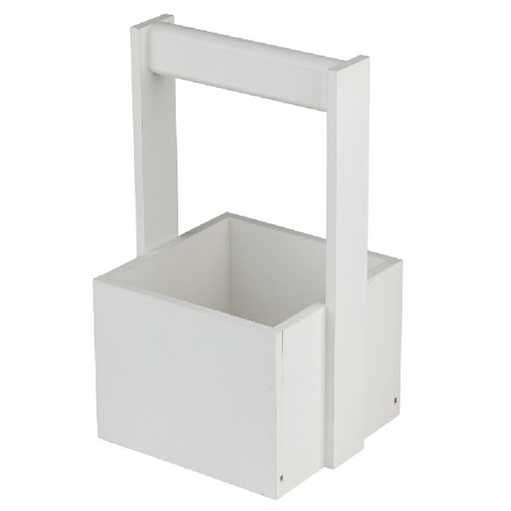 Ящик (дерево) 12,5x12,5xH23см с ручкой (Белый)