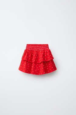 ZARA ЮБКА В ПОЛОСКУ С ВОЛАНАМИ, КРАСНЫЙ