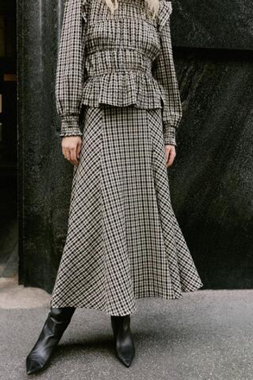 ZARA ЮБКА МИДИ В КЛЕТКУ, ЧЕРНЫЙ/ЭКРЮ