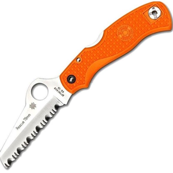 Цена наНож складной Rescue 79 mm Orange Spyderco 45SOR, сталь VG-10 Satin Serrated, рукоять термопластик FRN, оранжевый