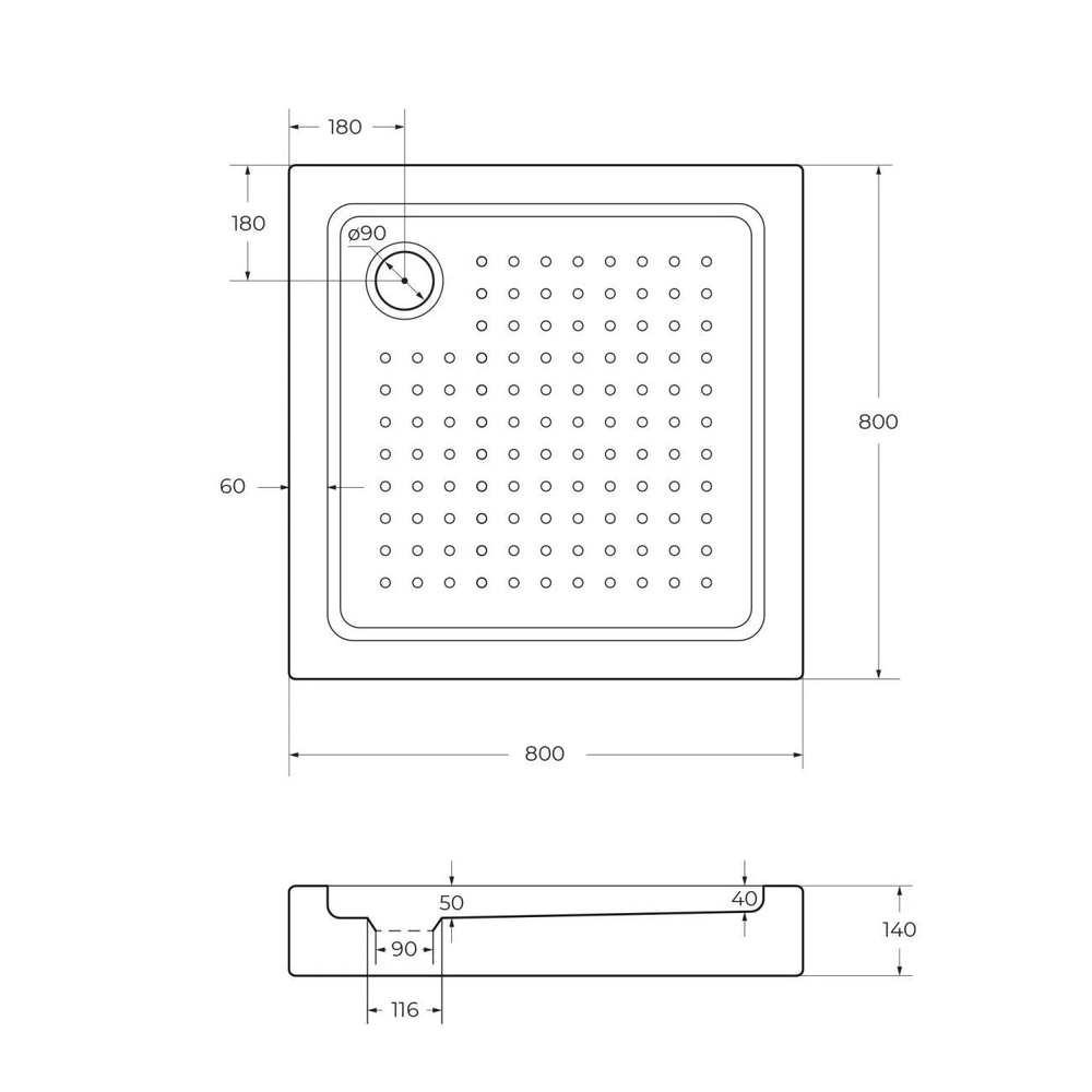 Акриловый поддон 80х80 Cezares TRAY-A-A-80-15-W с сифоном